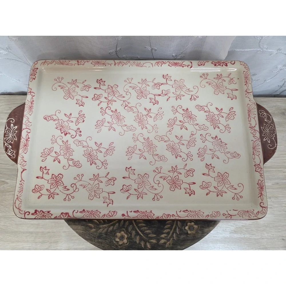 Temptations by Tara Floral Lace Rectangular Serving /Baking Tray Platter  Red